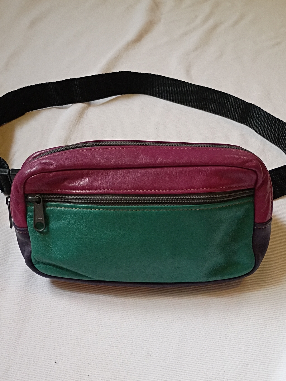 Handmade Leather Color Block Fanny Pack